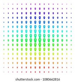 Coffin icon spectrum halftone pattern. Vector coffin symbols arranged into halftone grid with vertical spectral gradient. Designed for backgrounds, covers and abstract compositions.
