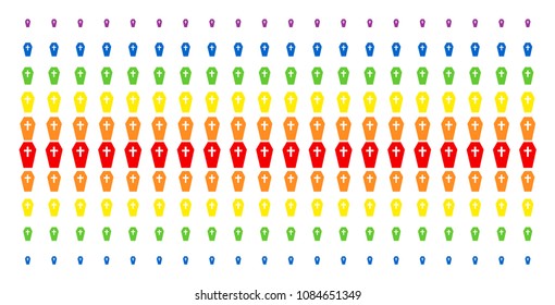 Coffin icon spectrum halftone pattern. Vector pictograms arranged into halftone matrix with vertical spectral gradient. Designed for backgrounds, covers, templates and abstraction compositions.