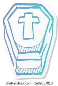 Coffin icon in sticker color style. Object dead man Halloween decoration fear spooky