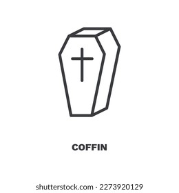 coffin icon. Thin line coffin icon from Insurance and Coverage collection. Outline vector isolated on white background. Editable coffin symbol can be used web and mobile