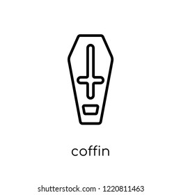 Coffin icon. Trendy modern flat linear vector Coffin icon on white background from thin line Insurance collection, editable outline stroke vector illustration