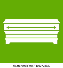 Coffin icon white isolated on green background. Vector illustration
