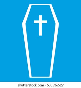 Coffin icon white isolated on blue background vector illustration