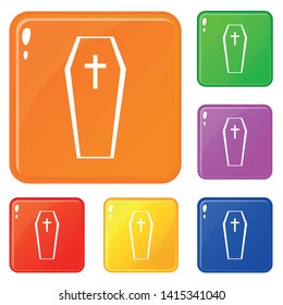 Coffin icons set collection vector 6 color isolated on white background