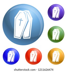 Coffin icons set vector 6 color isolated on white background
