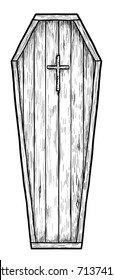 Coffin illustration, drawing, engraving, ink, line art, vector