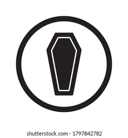 Coffin Insurance concept Funeral subject Lid coffin icon outline on white background