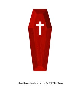 Coffin isolated. Red casket on white background. 