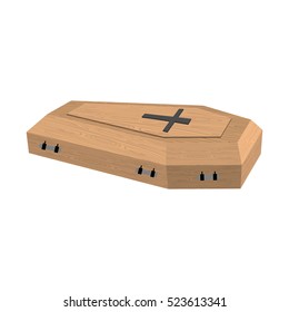Coffin isolated. Wooden casket on white background. Religion object

