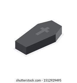Coffin isometric icon. Halloween concept. Vector illustration.