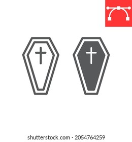Coffin line and glyph icon, holiday and halloween, tomb vector icon, vector graphics, editable stroke outline sign, eps 10.