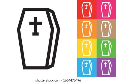 Coffin. Line Icon With Different Color Background.