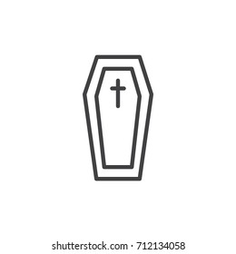 Coffin line icon, outline vector sign, linear style pictogram isolated on white. Halloween holiday Symbol, logo illustration. Editable stroke