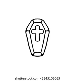 Coffin line icon. Religion, cross, funeral, cemetery, funeral ritual, epitaph. Vector black line icon on white background for Business