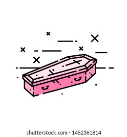 Coffin line icon. Spooky pink halloween vampire casket symbol. Vector illustration.
