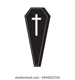 Coffin logo, symbol design. Coffin icon vector. Coffin silhouette with cross. Vector illustration.