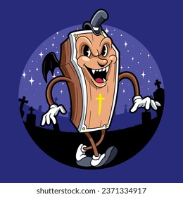 Coffin Man. Spooky Horror Cartoon Creature Character Illustration.