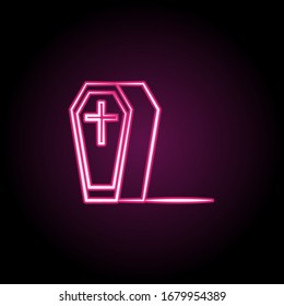 Coffin neon icon. Simple thin line, outline vector of dia de muertos icons for ui and ux, website or mobile application