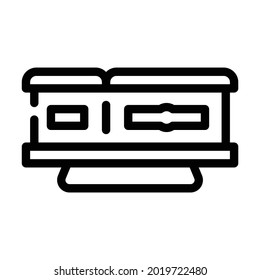 coffin on stand line icon vector. coffin on stand sign. isolated contour symbol black illustration
