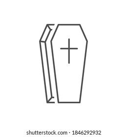 Coffin outline icon. Burial concept vector illustration isolated on white.