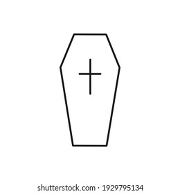 Coffin outline icon. Death line symbol. Burial concept. Vector illustration isolated on white.