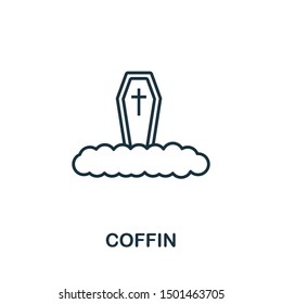 Coffin outline icon. Thin line style from halloween icons collection. Pixel perfect simple element coffin icon for web design, apps, software, print usage.