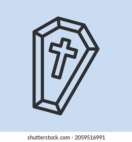 Ilustración del logotipo del icono del vector de contorno del ataúd. Vector Premium Aislado De Icono Coffin. Estilo De Dibujo Plano Adecuado Para Web, App, Logotipo 
