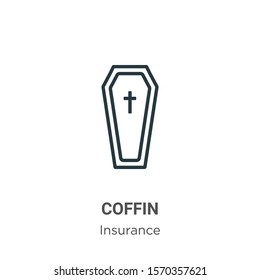 Coffin outline vector icon. Thin line black coffin icon, flat vector simple element illustration from editable insurance concept isolated on white background