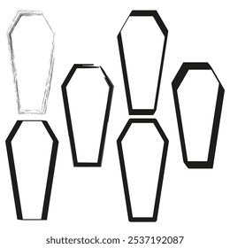 Coffin outlines icon. Funeral concept graphic. Coffin shapes collection. Death symbol vector.