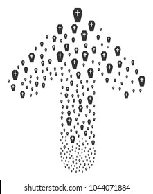 Coffin pattern created in the set of forward cursor arrow. Forward directed arrow figure constructed from coffin design elements.