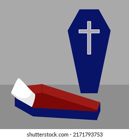 Coffin with pillow. Bed of vampire. Halloween. Cartoon, flat. Isolated vector illustration eps 10