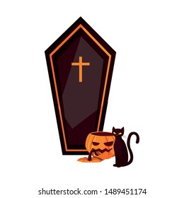 coffin pumpkin cat happy halloween celebration