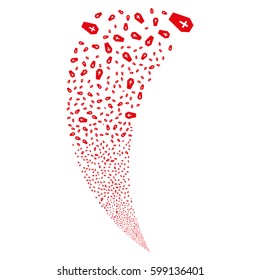 Coffin random fireworks stream. Vector illustration style is flat red iconic symbols on a white background. Object fountain combined from scattered pictograms.