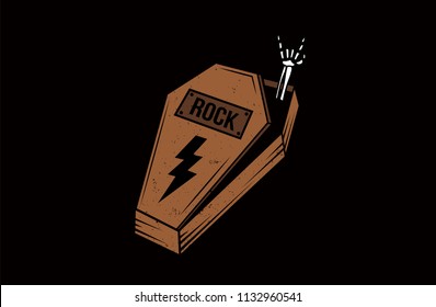 Coffin Rock sign. Dead skeleton hand rock sign vector illustration.