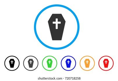 Coffin rounded icon. Style is a flat coffin gray symbol inside light blue circle with black, gray, green, blue, red, orange variants. Vector designed for web and software interfaces.