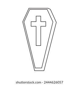 Coffin silhouette with stroke line. Coffin icon vector. Coffin logo, symbol design. Vector illustration.