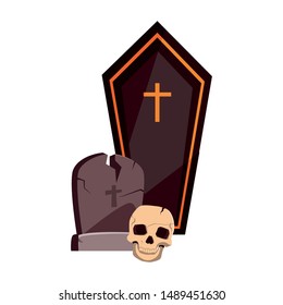 coffin skull gravestone happy halloween celebration