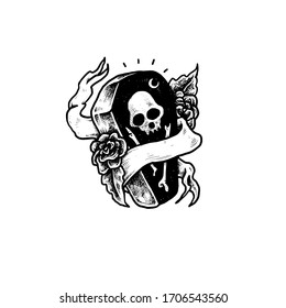 Coffin skull tattoo Vector  design illustration