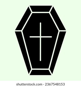Coffin solid icon. Funeral wooden casket with cross glyph style pictogram on white background. Halloween death vampire burial coffin for mobile concept and web design. Vector graphics
