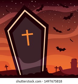 coffin spooky in scene of halloween