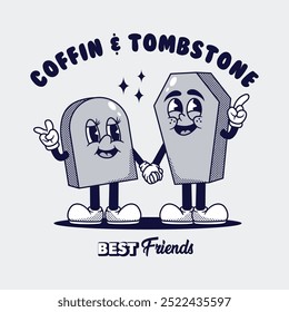 Coffin  tombstone love cute retro cartoon vector hand drawn cute retro cartoon vector hand drawn