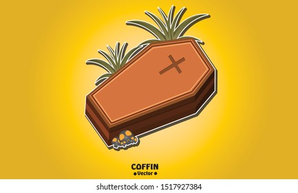 Coffin vector design on yellow background,Happy Halloween Coffin icon design