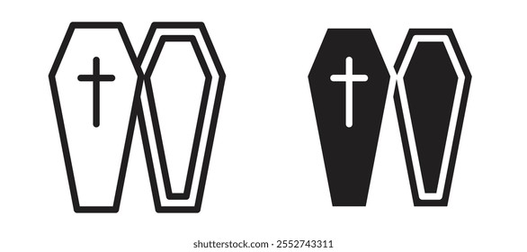 Coffin vector icon set black filled and outlined style.