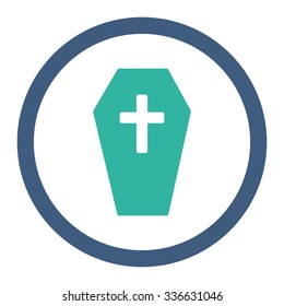 Coffin vector icon. Style is bicolor flat rounded symbol, cobalt and cyan colors, rounded angles, white background.