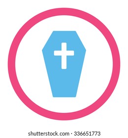 Coffin vector icon. Style is bicolor flat rounded symbol, pink and blue colors, rounded angles, white background.