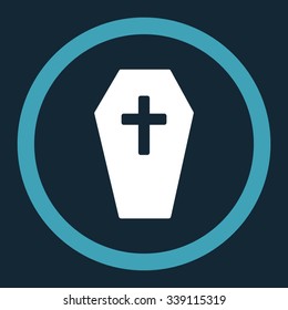 Coffin vector icon. Style is bicolor flat rounded symbol, blue and white colors, rounded angles, dark blue background.