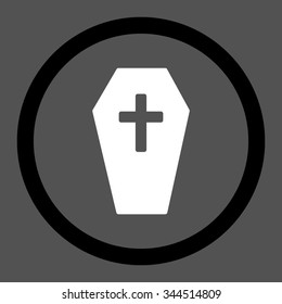 Coffin vector icon. Style is bicolor flat rounded symbol, black and white colors, rounded angles, gray background.