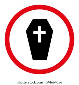 Coffin vector icon. Style is bicolor flat rounded symbol, intensive red and black colors, rounded angles, white background.