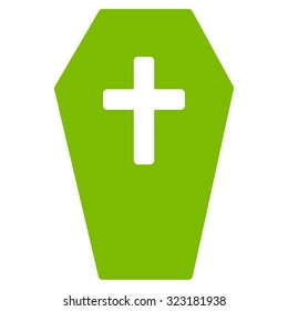 Coffin vector icon. Style is flat symbol, eco green color, rounded angles, white background.