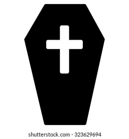 Coffin vector icon. Style is flat symbol, black color, rounded angles, white background.